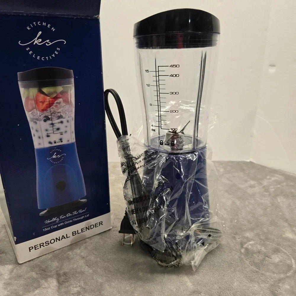 Kitchen Selectives Personal Blender Blue 15oz Travel Cup‎ One-Touch Operation